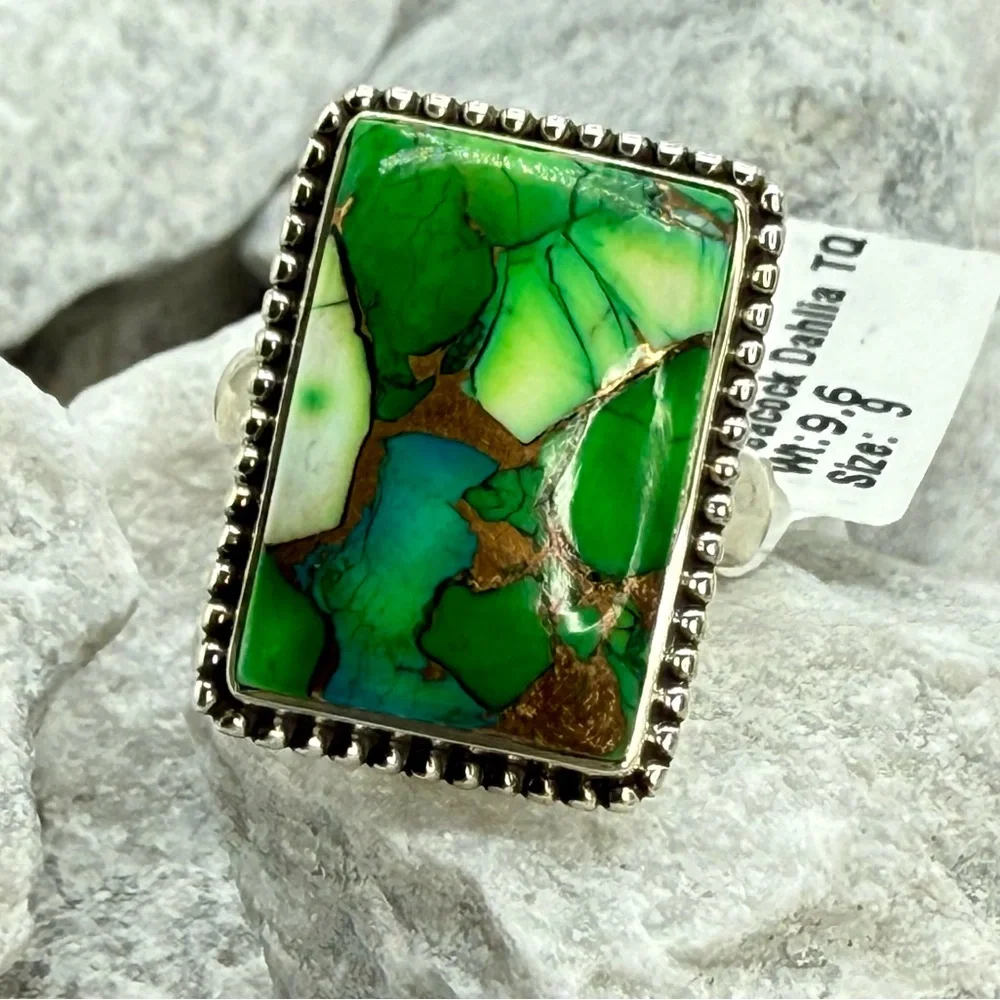 NWT Sterling Silver Peacock Dahlia Turquoise Statement Ring Size 9